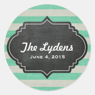 Sticker Rond Chalkboard wedding shower mint strié - nuptiale