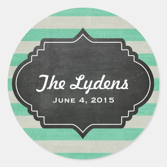 Sticker Rond Chalkboard wedding shower mint strié - nuptiale (Devant)