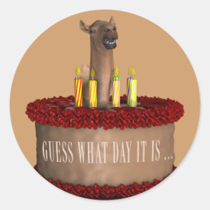 Sticker Rond Chameau drôle de joyeux anniversaire