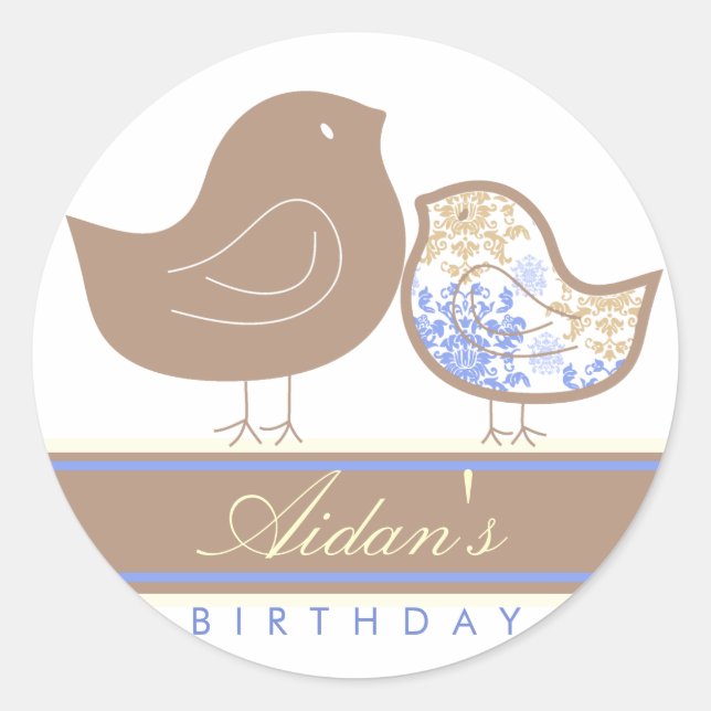 Sticker Rond Chameçon de fête d'anniversaire Sweet Blue Damask  (Devant)