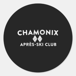 Sticker Rond Chamonix Apres Ski Club Tee Style Rétro Ski Alpes