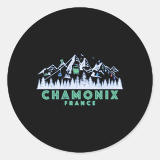 Sticker Rond Chamonix France Illustration Ski De Neige
