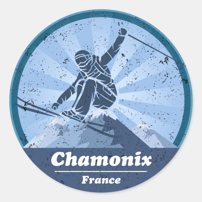 Sticker Rond Chamonix Station de ski - Skieur (Devant)