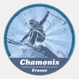 Sticker Rond Chamonix Station de ski - Skieur