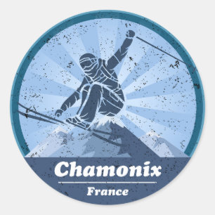 Sticker Rond Chamonix Station de ski - Skieur