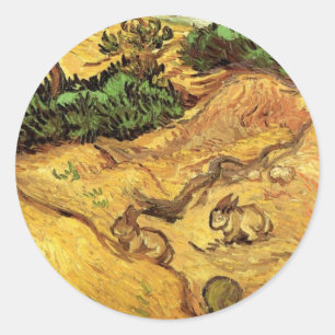 Sticker Rond Champ avec deux lapins par Vincent van Gogh