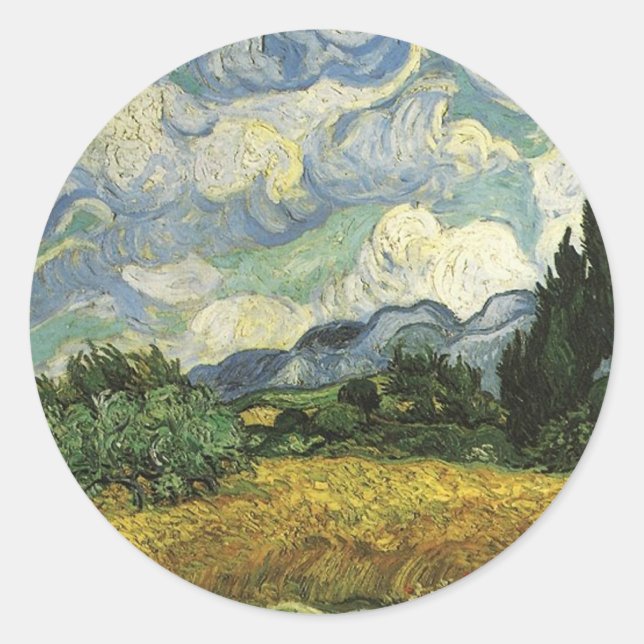 Sticker Rond Champ de blé avec Cyprès, Vincent Van Gogh (Devant)