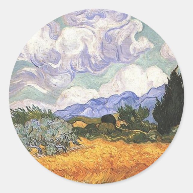 Sticker Rond Champ de blé avec Cypress par Van Gogh. (Devant)