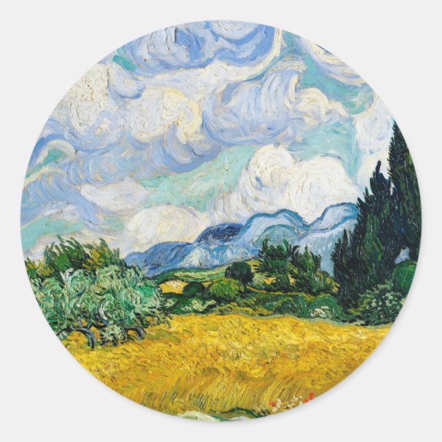 Sticker Rond Champ de blé Van Gogh avec Cyprès. Impressionnisme (Devant)