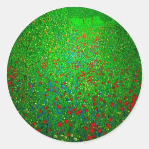 Sticker Rond Champ de pavot Gustav Klimt