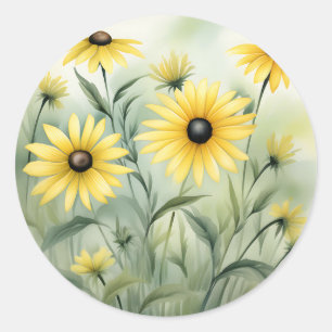 Sticker Rond Champ fleur sauvage avec Susans à oeil noir