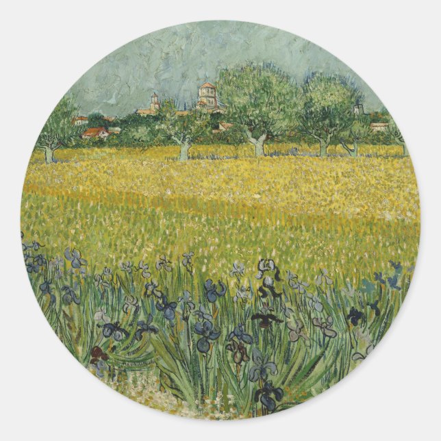 Sticker Rond Champ Van Gogh Avec Fleurs Près D'Arles (Devant)