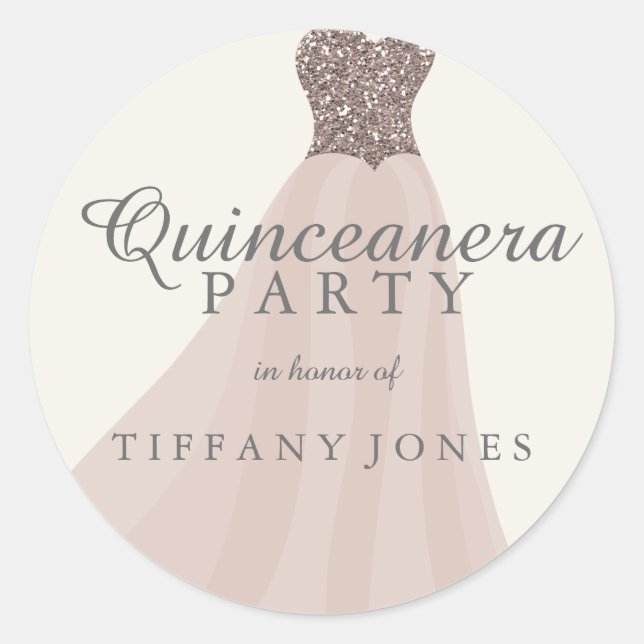 Sticker Rond Champagne d'or Shimmer Parties scintillant Gown Qu (Devant)