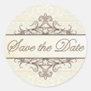 Sticker Rond Champagne et Gold Filigree Enregistrer l'autocolla