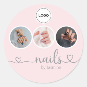Sticker Rond Champagne Rose 3 Photo Logo Technicienne Ongles Me