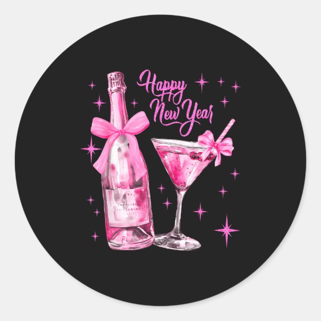 Sticker Rond Champagne Swea Martini Coquette Happy New Year Par (Devant)