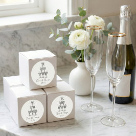 Sticker Rond Champagne Tower Doodle Custom Name Wedding