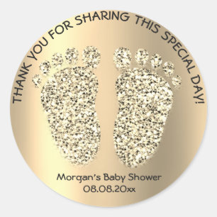 Sticker Rond Champaig Gold Parties scintillant Pieds Baby showe