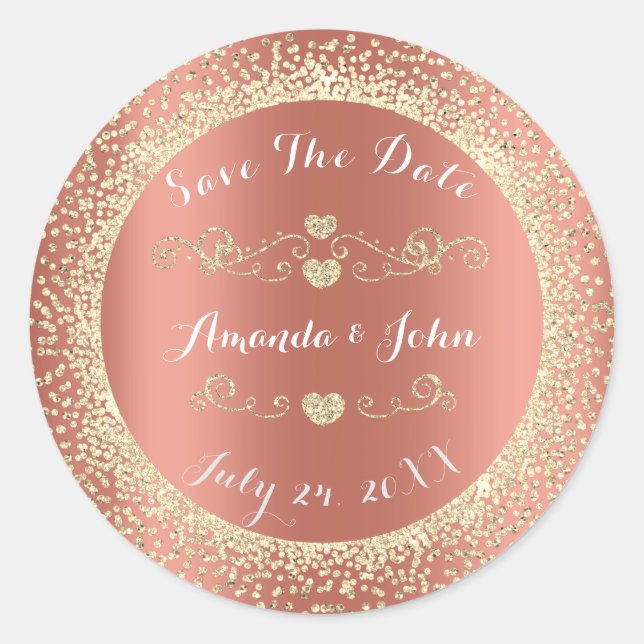 Sticker Rond Champaigne Rose Parties scintillant d'or Enregistr (Devant)