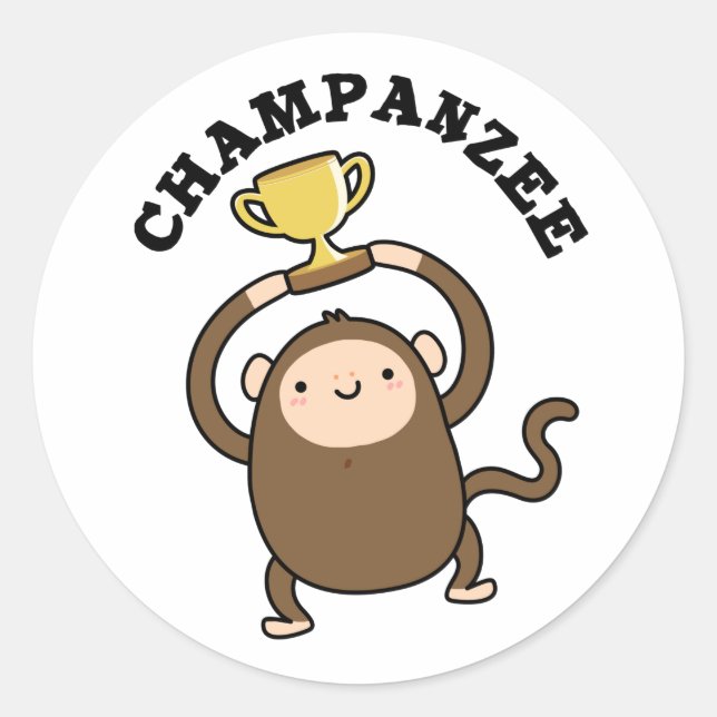 Sticker Rond Champanzee Funny Champion Chimpanzé Pun (Devant)