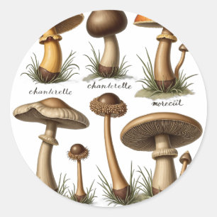 Sticker Rond Champignon Botanique