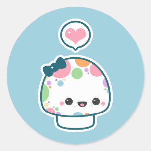 Sticker Rond Champignon pointillé par polka en pastel mignonne