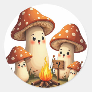 Sticker Rond Champignon Reste Positif Feu de Camp Rétro Art 70s