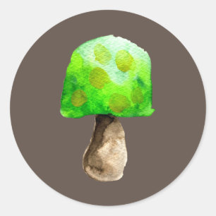 Sticker Rond Champignon vert aquarelle champignons mignons