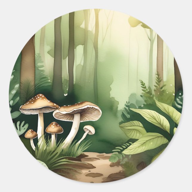 Sticker Rond Champignons complexes avec lave-linge vert doux (Devant)