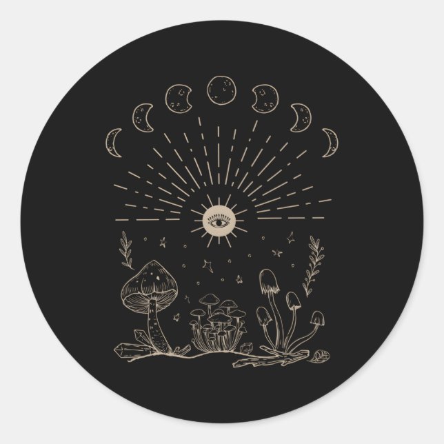Sticker Rond Champignons Dark Academia Cristaux esthétiques Cot (Devant)