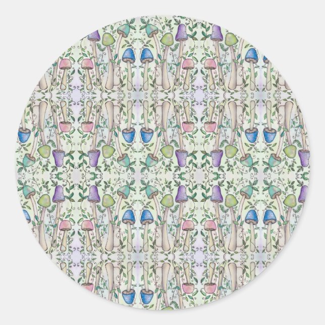 Sticker Rond Champignons et vignes (Devant)