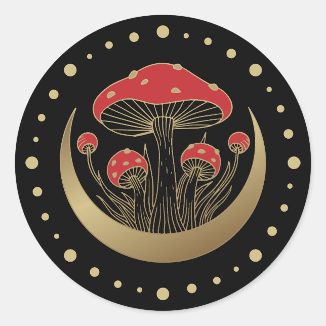 Sticker Rond Champignons Magiques Rouge & Or Crescent Moon sur  (Devant)