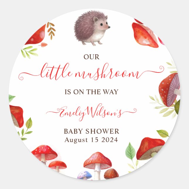 Sticker Rond Champignons Rouge Aquarelle Forêt Baby shower rust (Devant)