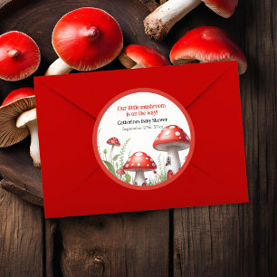 Sticker Rond Champignons rouges Baby shower des bois