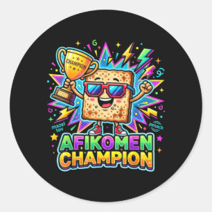 Sticker Rond Champion d'Afikomen Drôle Gagnant de Matzah de Pâq