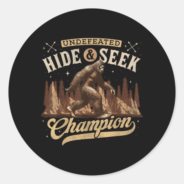 Sticker Rond Champion de cache-cache invaincu de Bigfoot (Devant)