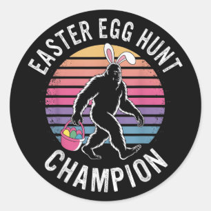 Sticker Rond Champion de chasse aux oeufs de Pâques Funny Bigfo