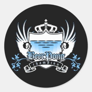Sticker Rond champion de pong de bière royal crest