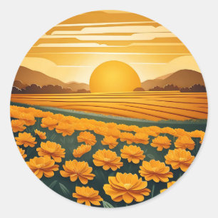 Sticker Rond Champs d'or de Marigolds