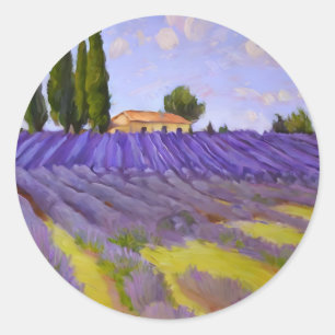 Sticker Rond Champs Lavande Fleurs