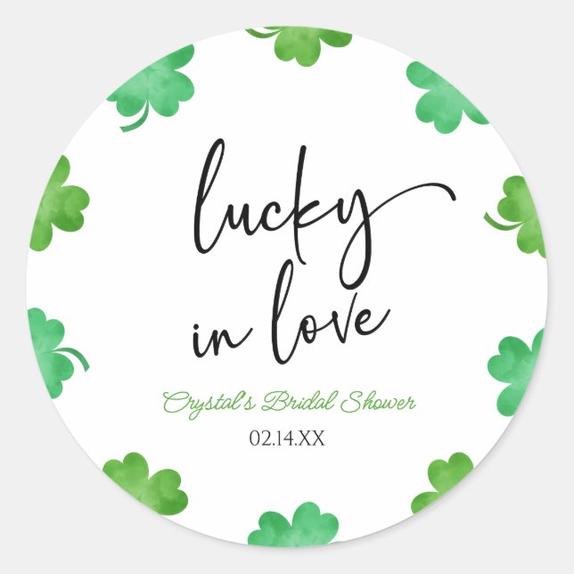 Sticker Rond Chanceux en amour Shamrock trèfles vertes douche d (Devant)
