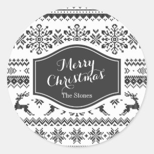 Sticker Rond Chandail de Noël personnalisé motif d'île noire