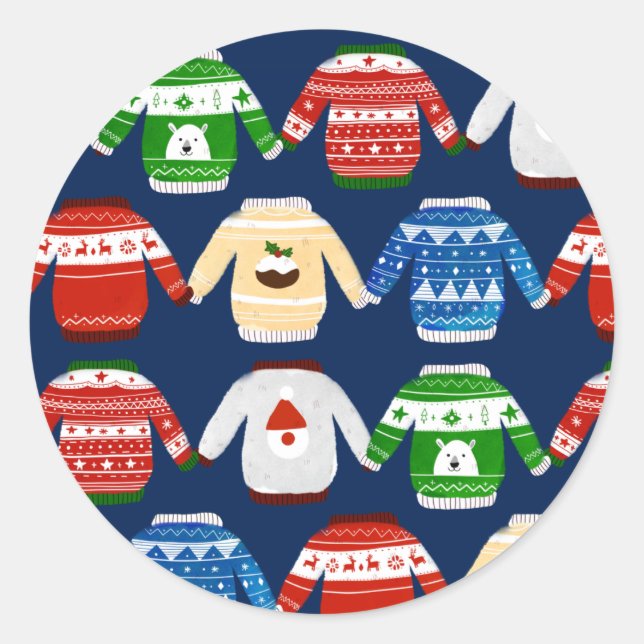 Sticker Rond Chandail moche de Noël bleu (Devant)