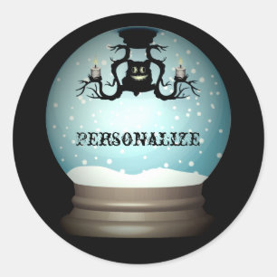 Sticker Rond Chandelier de chat noir neige globe