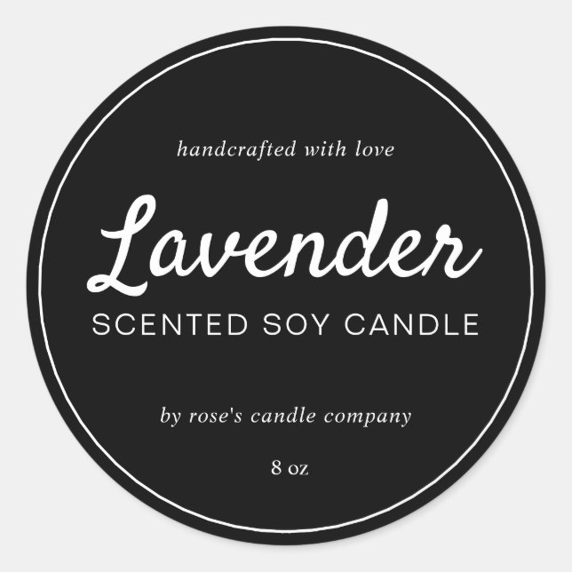Sticker Rond Chandelle Chic Calligraphie noir Soy fait maison (Devant)