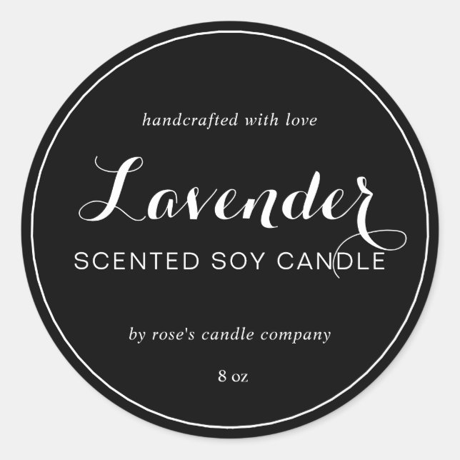 Sticker Rond Chandelle Chic Calligraphie noir Soy fait maison (Devant)