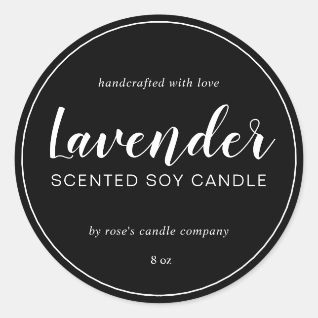 Sticker Rond Chandelle Chic Calligraphie noir Soy fait maison (Devant)