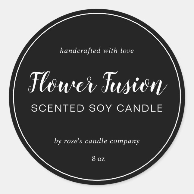 Sticker Rond Chandelle Chic Calligraphie noir Soy fait maison (Devant)