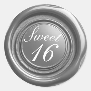 Sticker Rond Chandelle d'argent Wax Seal Drip Sweet 16 Mariage