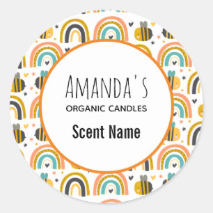 Sticker Rond Chandelle Motif mignonne Bumble Bee et Rainbows